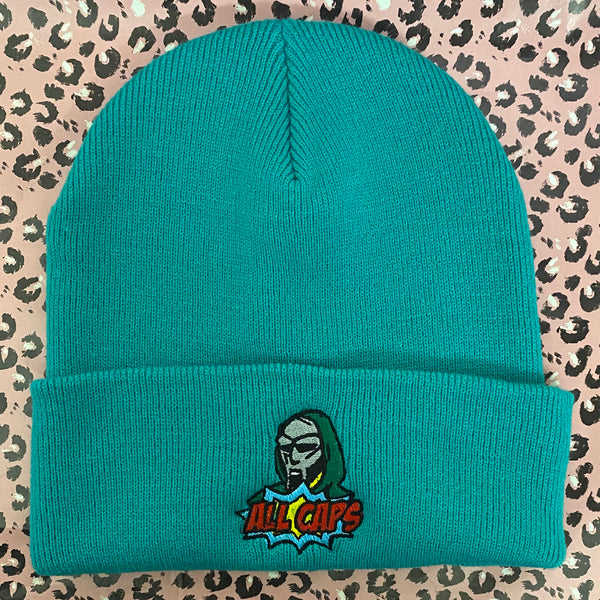 MF Doom All Caps Roll Up Beanie In Emerald