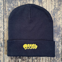 Doom Bubble Roll Up Embroidered Beanie In Black