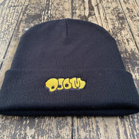 Doom Bubble Roll Up Embroidered Beanie In Black