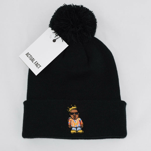 Biggie X Coogi Roll Up Bobble Beanie In Black