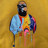 Actual Fact Premium Biggie Coogi Paint Drip Embroidered Hoodie In Ochre