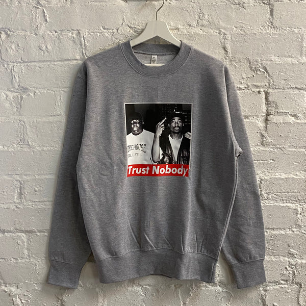 Trust Nobody Biggie & Tupac Printed Sweatshirt In Grey