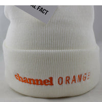 Channel Orange Roll Up Beanie In White