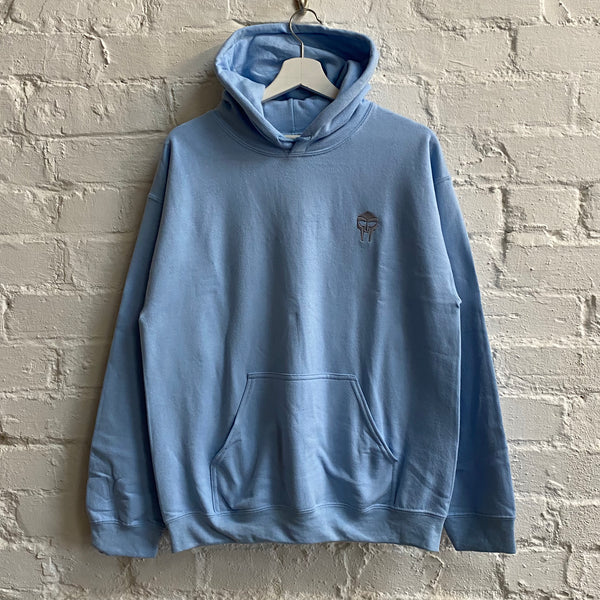 MF Doom Mask Embroidered Hoodie In Sky Blue