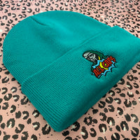 MF Doom All Caps Roll Up Beanie In Emerald