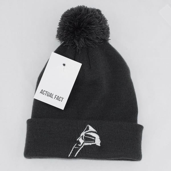 MF Doom Side Mask Roll Up Bobble Beanie In Charcoal