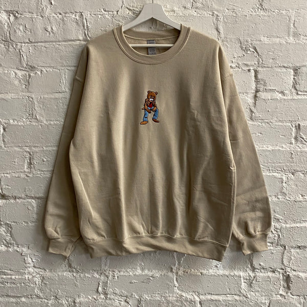 Kanye Dropout Full Pose Bear Embroidered Sweatshirt In Sand