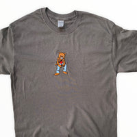 Kanye Dropout Full Pose Bear Embroidered Tee In Charcoal