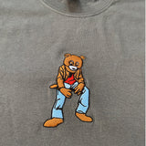 Kanye Dropout Full Pose Bear Embroidered Tee In Charcoal