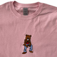 Kanye Dropout Full Pose Bear Embroidered Tee In Pink