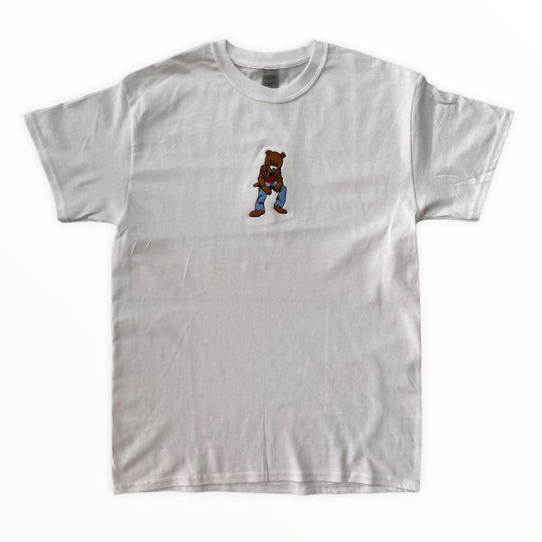 Kanye Dropout Full Pose Bear Embroidered Tee In White