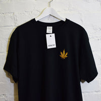 Ganja Leaf Embroidered Tee In Black