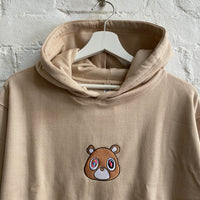 Kanye New Dropout Bear Embroidered Hoodie In Sand