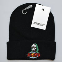 MF Doom All Caps Roll Up Beanie In Black