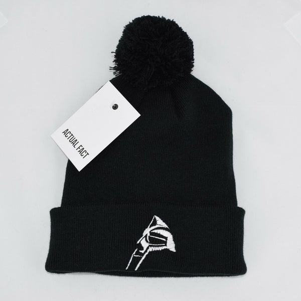 MF Doom Side Mask Roll Up Bobble Beanie In Black