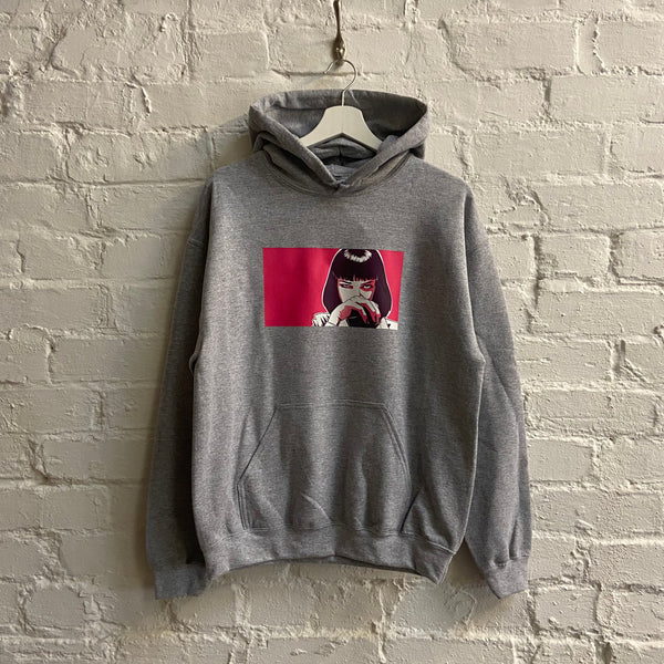 Mia Wallace Cocaine Pulp Fiction Printed Hoodie In Grey