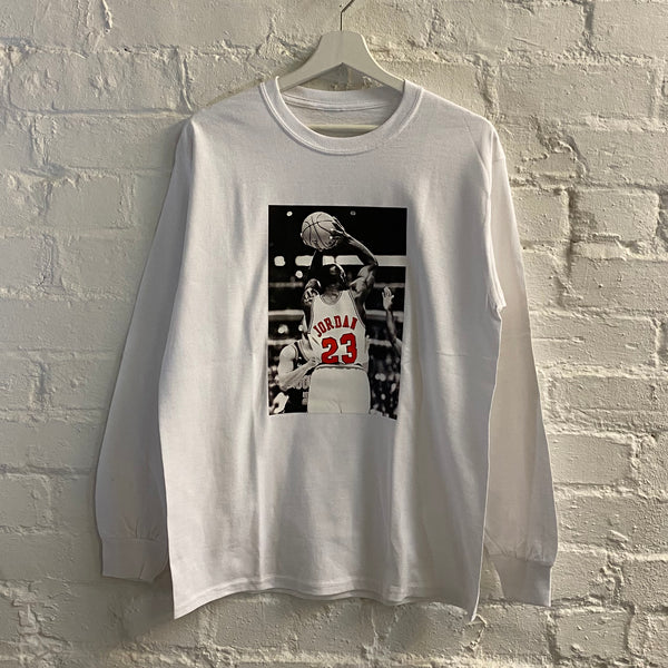 Michael Jordan Basketball Printed Long Sleeve Tee In White