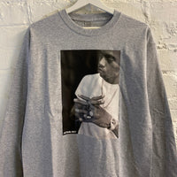 NAS B&W Printed Long Sleeve Tee In Grey