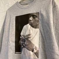 NAS B&W Printed Long Sleeve Tee In Grey
