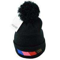 Nascar Stripe Roll Up Bobble Beanie In Black