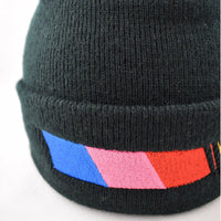 Nascar Stripe Roll Up Bobble Beanie In Black