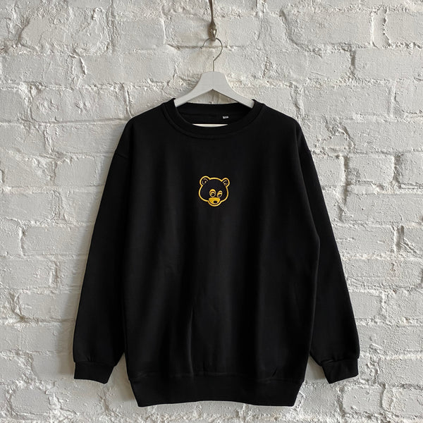 Kanye Retro Bear Embroidered Sweatshirt In Black