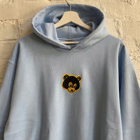 Kanye Retro Bear Embroidered Hoodie In Sky Blue