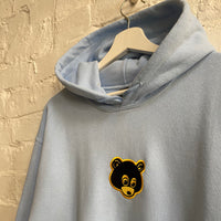 Kanye Retro Bear Embroidered Hoodie In Sky Blue