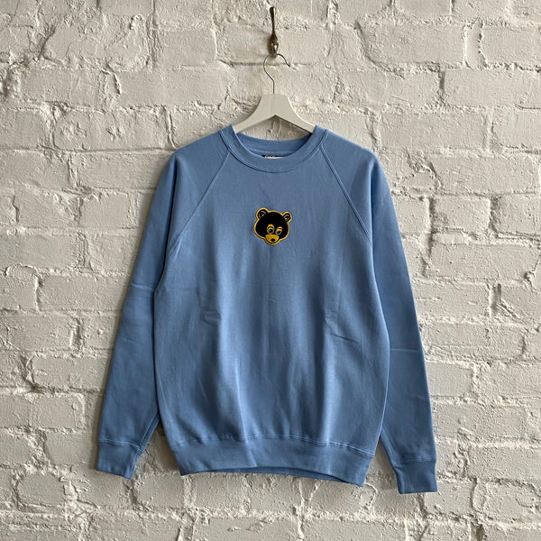 Kanye Retro Bear Embroidered Sweatshirt In Sky Blue