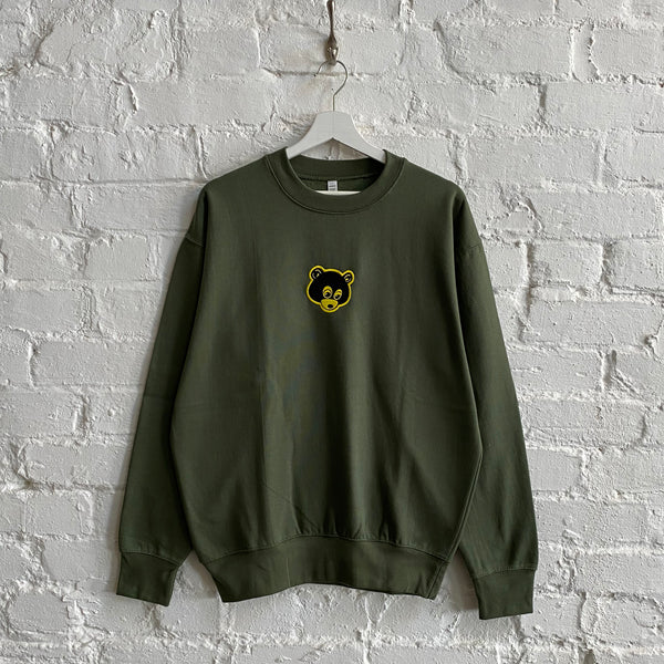 Kanye Retro Bear Embroidered Sweatshirt In Forest Green