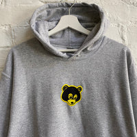 Kanye Retro Bear Embroidered Hoodie In Grey