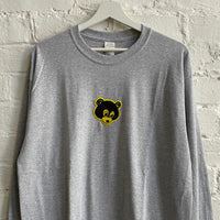 Kanye Retro Bear Embroidered Long Sleeve Tee In Grey