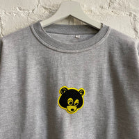 Kanye Retro Bear Embroidered Sweatshirt In Grey