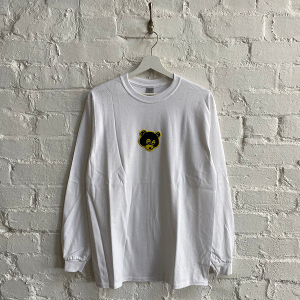 Kanye Retro Bear Embroidered Long Sleeve Tee In White