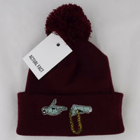 Run The Jewels Roll Up Bobble Beanie In Burgundy