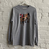 Tupac Graffiti Thug Life Printed Long Sleeve Tee In Grey