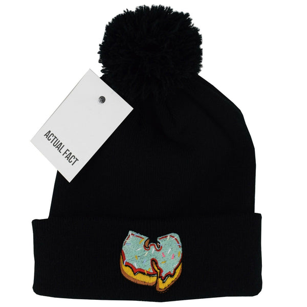 Wu X Green Donut Roll Up Bobble Beanie In Black