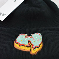 Wu X Green Donut Roll Up Bobble Beanie In Black