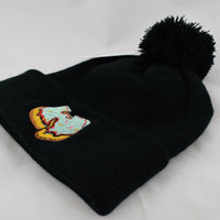 Wu X Green Donut Roll Up Bobble Beanie In Black