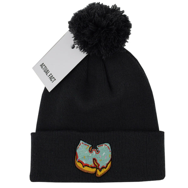 Wu X Green Donut Roll Up Bobble Beanie In Charcoal
