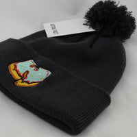 Wu X Green Donut Roll Up Bobble Beanie In Charcoal