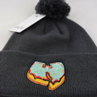 Wu X Green Donut Roll Up Bobble Beanie In Charcoal